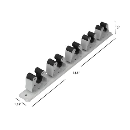 Mop and Broom Holder Wall Mounted Storage Organizer by Home Basics | 5 Slot Storage Rack with Textured Rubber Grippers for Kitchen, Garage, Laundry Room