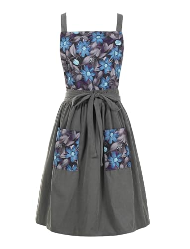 Pinknoke Vintage Pinafore Aprons for Women with Pockets for Kitchen - color: Gray