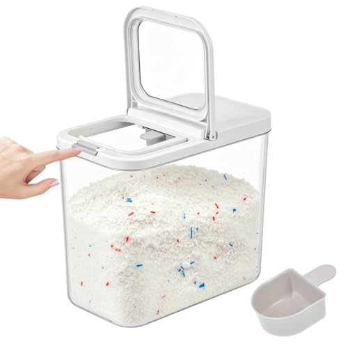 12L Laundry Detergent Dispenser with One-Press Lid & Measuring Spoon Tall Slim Laundry Powder Container for Laundry Room Organization Large Airtight Dishwasher Pod Holder for Storage Pod Bead Powder