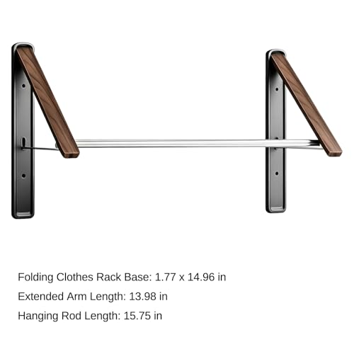 Wall Mounted Retractable Clothes Drying Rack, Walnut Foldable Hanger, Space Saving Laundry Organizer with 2 Brackets and 1 Rod, Ideal for Laundry Room, Dorm, Closet & Balcony