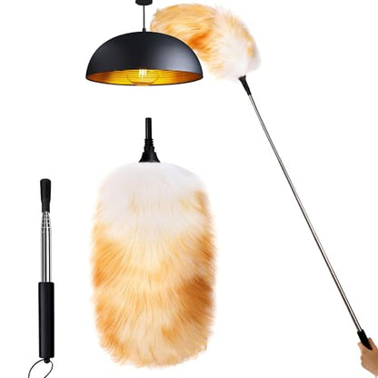 Lambswool Feather Duster with Extension Pole up to 57.5inch,Extendable Feather Duster Used for Cleaning High Ceiling Fan, High Ceilings,Furniture,Hard to Reach Areas - size: 23.6-57.5inch