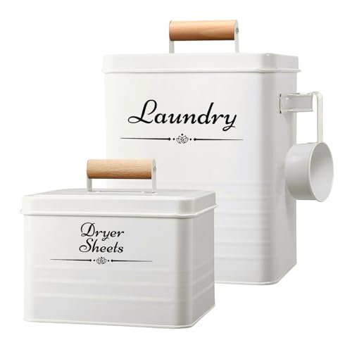 Farmhouse Metal Laundry Detergent Pod Container With Dryer Sheet Holder - color: Beige