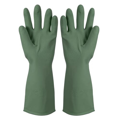 uxcell Rubber Cleaning Gloves, Reusable Household Dishwashing Long Rubber Gloves with Non-slip Grip - color: Dark Green, size: Small
