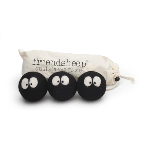 Friendsheep Wool Dryer Balls, Organic Reusable Fabric Softener Alternative for Laundry, Handmade, Fair Trade, Hypoallergenic, Eco-Friendly, Plastic-Free (3 Pack XL – Sprites) - color: Soot Sprites Trio, size: 1 Count (Pack of 3)