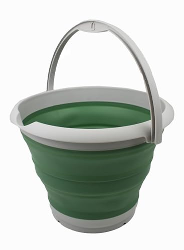 SAMMART 10L (2.64Gallon) Collapsible Fishing Bucket - Foldable Round Tub - Portable Plastic Water Pail - Space Saving Outdoor Waterpot - Trunk Organizer (1, Grey/Dark Sea Green) - color: Grey/Dark Sea Green