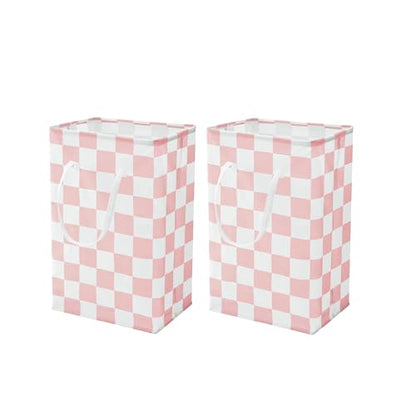 Checkered Laundry Hamper, Pack of 2, Large Pink Collapsible Cloth Hampers Basket for Storage Girls Wome Organization Cute Aesthetic, 2 x 75L - color: Pink