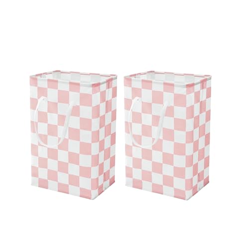 Checkered Laundry Hamper, Pack of 2, Large Pink Collapsible Cloth Hampers Basket for Storage Girls Wome Organization Cute Aesthetic, 2 x 75L - color: Pink
