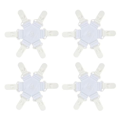 Bed Sheet Detangler with 6-Clip, WAD Preventer Stop Bed Sheets/Duvet Covers/Blankets from Tangling, Twisting & Balling Up in Dryer Washer and Dryer, 4 Pcs(White) - color: White