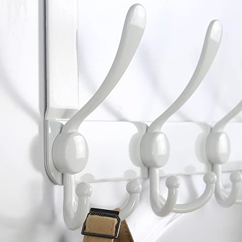 Dseap Over The Door Hook Hanger - Fits 1 3/8" to 1 3/4" Standard Doors | 5 Tri Hooks Heavy Duty Towel/Coat Rack | Door Organizer for Clothes, Jackets, Hats, Towels, White - color: White