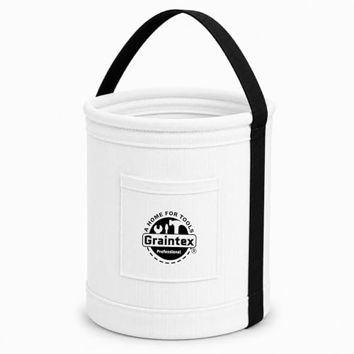 Graintex Canvas Utility Bucket 9.5"x14", Round Tool Bucket, Reinforced Base & Carry Handle, Ripstop Canvas, Ideal Multi-Purpose Bag for Jobsite, Gardening, Home Use, Tool Storage (White) - color: White
