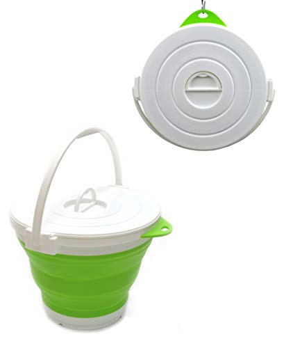 SAMMART 10L (2.64Gallon) Collapsible Fishing Bucket with Locking Lid - Portable Plastic Water Pail - Space Saving Outdoor Waterpot - Trunk Organizer for All Types of Vehicles - color: Green
