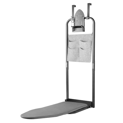 Seiritex Over the Door Ironing Board 13x36 inches with Iron Holder and Pocket Storage Bag, Hanging Iron Board for Home Laundry Room, Black - size: 13x36 inches