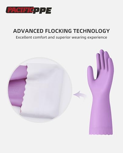PACIFIC PPE 4 Pairs Cleaning Gloves, Cotton Flocked Liner, Purple, Medium - color: Purple, size: Medium (Pack of 4)