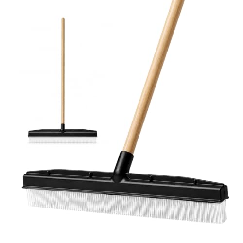 Room Groom Carpet Rake and Groomer with Wood 60" Handle, Sturdy Design, Carpet Brush Ideal for Pet Hair, Refreshing High Pile Carpets, Rugs, and Artificial Turf - style: Wood Handle
