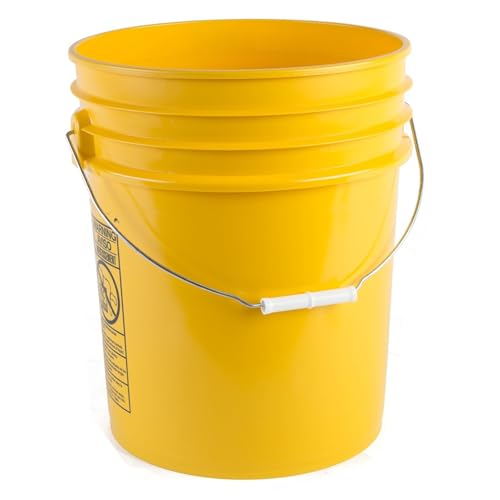 5 Gallon Food Grade Plastic Bucket, Open Head Pail with Handle, 12-3/8 in Diameter x 14-3/4 in Height (Yellow, 2 Pack) - color: Yellow, size: 2 Pack