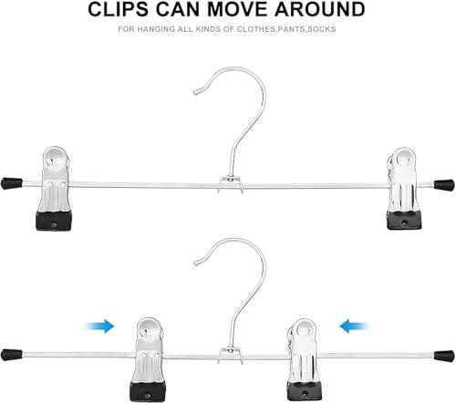 Metal Pants Shorts Hangers, Heavy Duty Kids Skirt Hangers with 2 Adjustable Non Slip Clips, Ultra Thin Space Saving 360 Degree Swivel Hook Stainless Steel Hanger 12 Pack