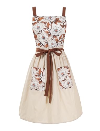 Pinknoke Vintage Pinafore Aprons for Women with Pockets for Kitchen - color: Beige