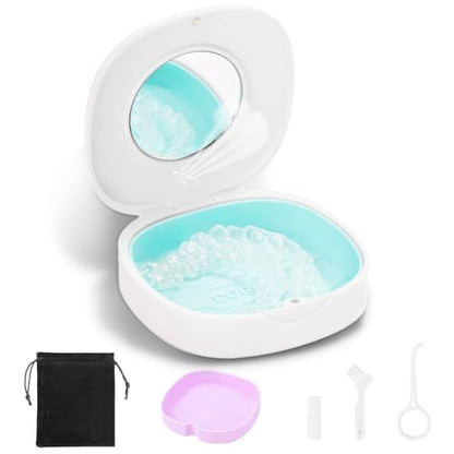Doboli Slim Aligner Case with Vent Holes, Compatible with Invisalign, Mouth Guard Essentials, Cute Retainer Case with Removal Tool and Brush, Travel Ready - color: White