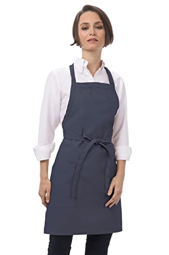 Chef Works Unisex Two Patch Pocket Bib Apron - color: Navy