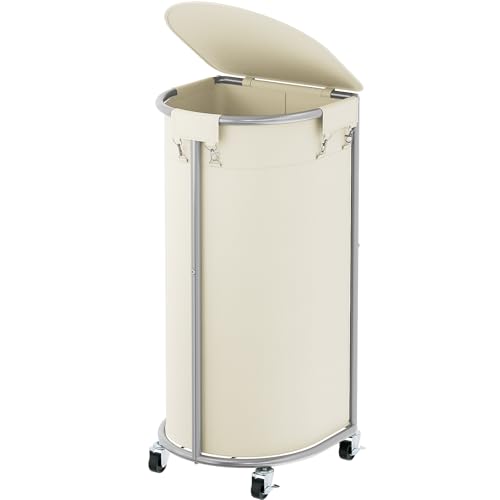 Laundry Hamper with Wheels and Lid, 100L Half Round Rolling Laundry Basket - color: Beige, size: 100L(16.9"L x 12.6"W x 31.5"H)