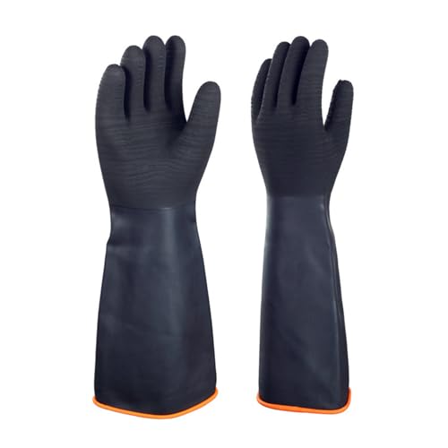 North Tower Heavy Duty Rubber Gloves, Industrial Gloves,Black （18in,1 pair） - size: 18“