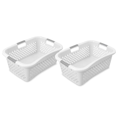 Home Logic 1.5 Bushel Plastic Laundry Basket Front Load, Large Laundry Hamper with Handles, Ventilated Clothes Organizer for Bedroom Bathroom Closet, 2 Pack, White - size: 1.5 Bushel