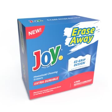 Joy Erase Away - Magic Eraser Sponge - Extra Durable - Melamine Foam Cleaning Pads for Walls, Kitchen, Bathrooms and Showers - 6 Count