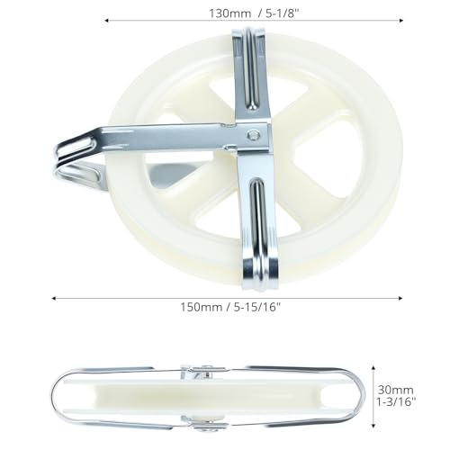 QWORK Clothesline Pulley Set, 2 Pack 5-Inch Nylon Pulley for Outdoor Clotheslines, Fits Rope Up to 3/8-in