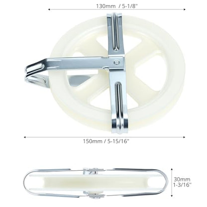 QWORK Clothesline Pulley Set, 2 Pack 5-Inch Nylon Pulley for Outdoor Clotheslines, Fits Rope Up to 3/8-in