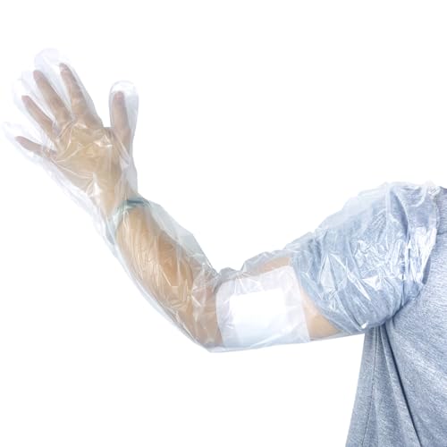 50Pcs Waterproof Arm Cast Cover for Shower Bath (Built-in Elastic Band) Disposable Long Gloves Plastic Full Arm 35.5 inch Field Dressing Cow Palpation Garden Operations Pet Cleaning Food Prep