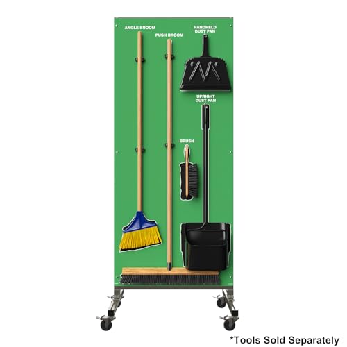 Clean & Sweep 5S Shadow Board/Mobile Cart Broom Holder, 68" x 30" Board - color: Green/Black