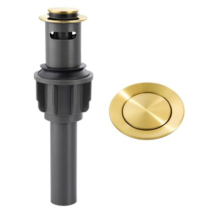 ALEASHA Bathroom Sink Drain with Overflow Vessel Sink Stopper, Pop Up Drain for Bathroom Sink Pop Up Drain Stopper for Hair Catcher, Brushed Gold - color: Brushed Golden, style: With Overflow