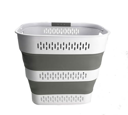 SAMMART 40L (10.5 Gallon) Collapsible Plastic Laundry Basket with Handles - Foldable Pop Up Storage Container/Organizer - Portable Laundry Hamper - Space Saving (1, White/Grey) - color: White/Grey