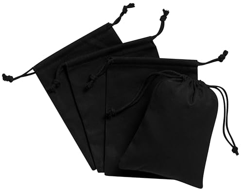 Heavy Duty Cotton Drawstring Bags 4-Pack - 270 GSM Thick Cloth Pouches for Gifts, Travel, Dice, Jewelry, Laundry - Double Drawstring (Rustic Black, 5 x 7 Inches) - color: Rustic Black, size: 5 x 7 Inches