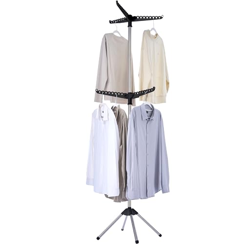 CASAMAYA Clothes Drying Rack Foldable, 74.8 inch 2 Tier Laundry Drying Rack with Rotating Clothes Rail for 54 Pieces of Clothes, Space Saving, Indoor, Stainless Steel, Black and Silver CDR002B01 - color: Black + Silver, size: 2-Tier Standard