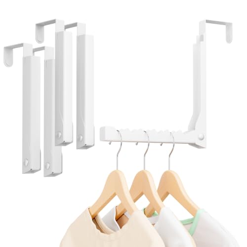 4-Pack Folding Clothes Drying Rack, Over The Door Hanger for Clothing, Metal Hanger Hook Rack with 6 Grooves, Space Saving Organizer for Laundry, Steaming & Outfits - color: 4 Pack, White