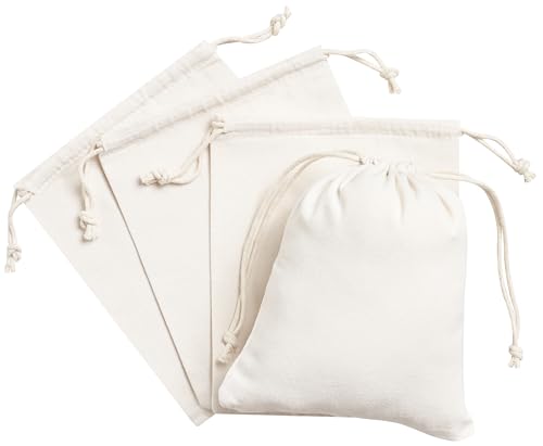 Heavy Duty Cotton Drawstring Bags 4-Pack - 270 GSM Thick Cloth Pouches for Gifts, Travel, Dice, Jewelry, Laundry - Double Drawstring (Natural Beige, 6 x 8 Inches) - color: Natural Beige, size: 6 x 8 Inches