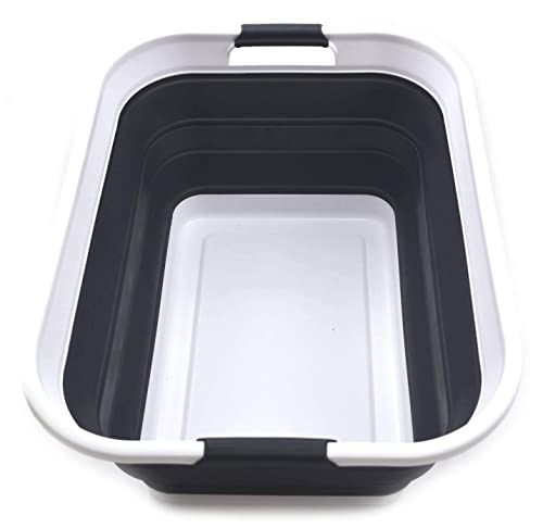 SAMMART 42L(11 gallon) Collapsible Plastic Laundry Basket-Foldable Pop Up Storage Container-Portable Washing Tub-Space Saving Basket,Water capacity 34L(9 gallon) (1 Rectangular - strengthen, Black) - color: Black, size: 1 x 42L Rectangular