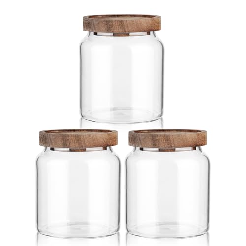 Labina Glass Jar with Wood Lid, Airtight Kitchen Storage Canister - size: A3: 20 Oz 3 pcs