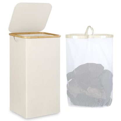 IEGrow Laundry Hamper with Lid,110L Laundry Basket with Mesh Bags,Beige - color: Beige, size: 110L