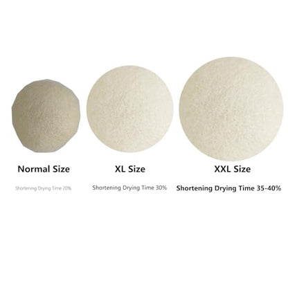 XXL Wool Dryer Balls, 3PCS Natural Fabric Softener, Fluff Laundry Wrinkle Release and Saves Drying Time, Reusable