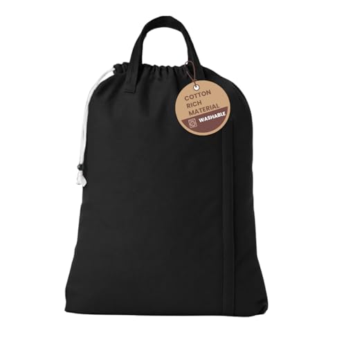 LFH Home Large Premium 1pack Cotton Rich Canvas Laundry Bag with Drawstring and Handles Heavy Duty, Multi-Use, Washable for Home, Travel, College or Storage 18x26 -Black sand - color: Black, size: 18”x26”