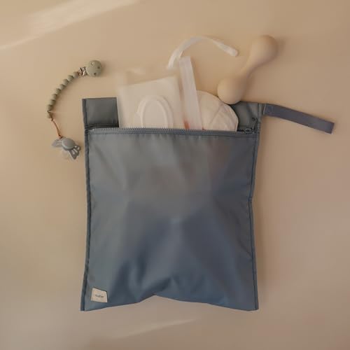 mushie Water Resistant Wet Bags | Large & Small Reusable Storage Bag for Baby Items and Travel | Zippered Pockets with Handle | Machine Washable, Set of 2 (Tradewinds) - color: Tradewinds