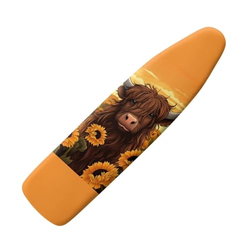 Highland Cattle Ironing Board Cover and Pad Standard Size Sunflower Cow Iron Board Dustproof Covers Ironing Pad Sleeve Table Top Iron Board Cover with Elastic Edge Home Decor Orange - color: Highland Cattle