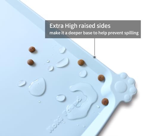 Hoki Found Silicone Pet Food Mats - Non Slip Bowl Placemats for Dogs & Cats - Waterproof, Suitable for Carpet - Frost - color: Frost, size: 19" x 12"