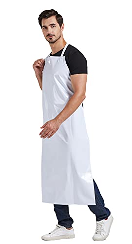 Nanxson Waterproof Rubber Aprons for Butcher Dog Grooming Dishwashing - color: White