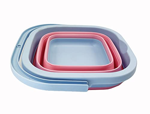 SAMMART Collapsible Rectangular Cleaning Bucket 5L (1.3 Gallon)- Foldable Camping Beach Sand Water Pot Pail- Portable Space Saving Tub for Household, Outdoor Car Washing (Cool Blue/Maglia Rosa) - color: Cool Blue/Maglia Rosa