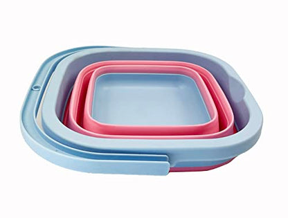 SAMMART Collapsible Rectangular Cleaning Bucket 5L (1.3 Gallon)- Foldable Camping Beach Sand Water Pot Pail- Portable Space Saving Tub for Household, Outdoor Car Washing (Cool Blue/Maglia Rosa) - color: Cool Blue/Maglia Rosa