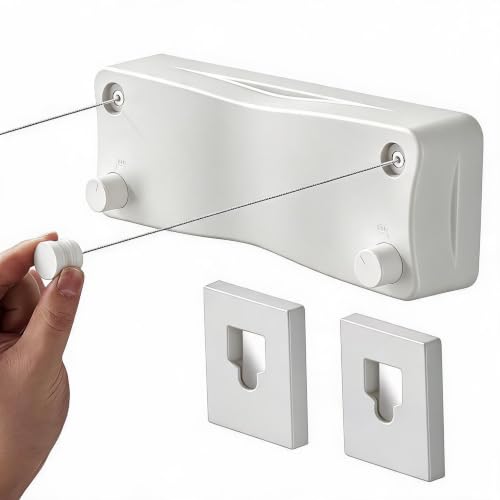 Anti-Sag Retractable Clothesline 40LB Capacity - 201in Stainless Steel Laundry Line for Indoor Outdoor, Wall Mounted Space Saving Easy Install (White, Double Lines) - color: White, size: Double lines