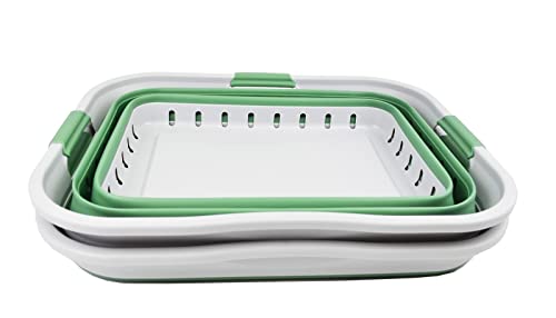 SAMMART 42L (11 gallon) Collapsible Plastic Laundry Basket - Foldable Pop Up Storage Container/Organizer - Portable Basket - Space Saving Hamper/Basket (Grey/Dark Sea Green (Set of 2)) - color: Grey/Dark Sea Green (Set of 2)